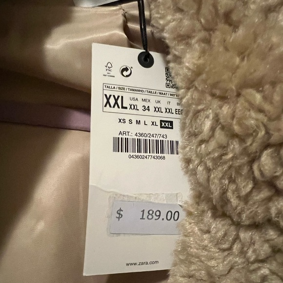Zara NWT LONG FLEECE FAUX SHEARLING FUR COAT WITH BELT & LAPEL COLLAR 4360/247 - Picture 4 of 4